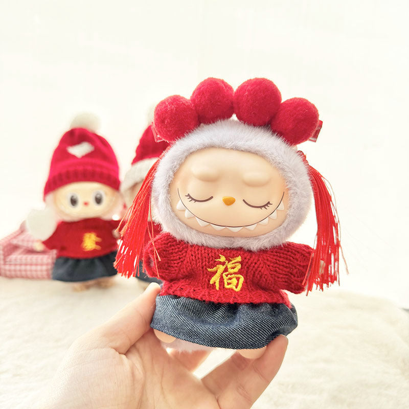 [Clothes only] First and second generation keychain Labubu clothes pendant Labubu sitting party New Year's wealth sweater