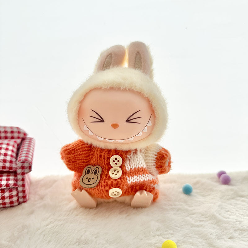 [Clothes only] The first, second and third generation keychain Labubu clothes pendant Labubu baby clothes striped buttons sweater set.