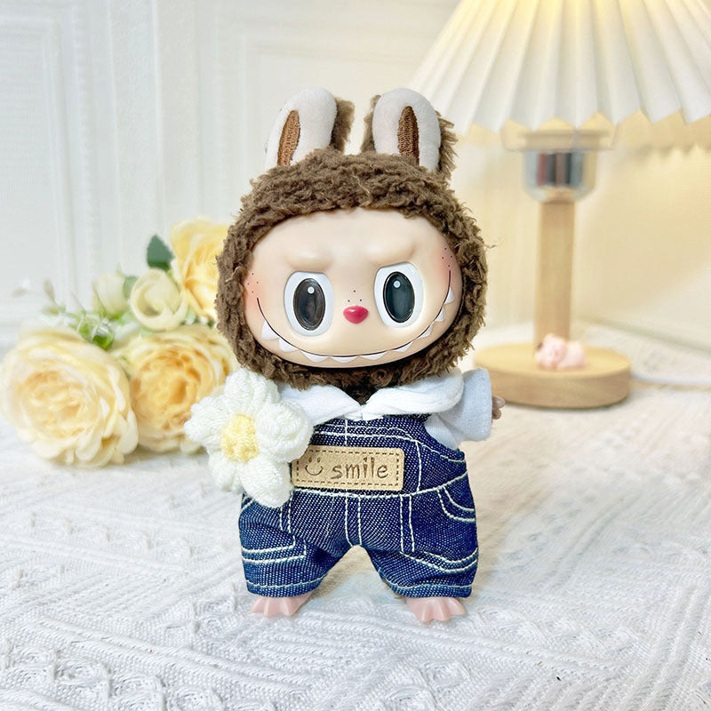 [Clothes only] 17cm blind box Labubu baby clothes keychain Labubu doll clothes pink and white plaid overalls cute