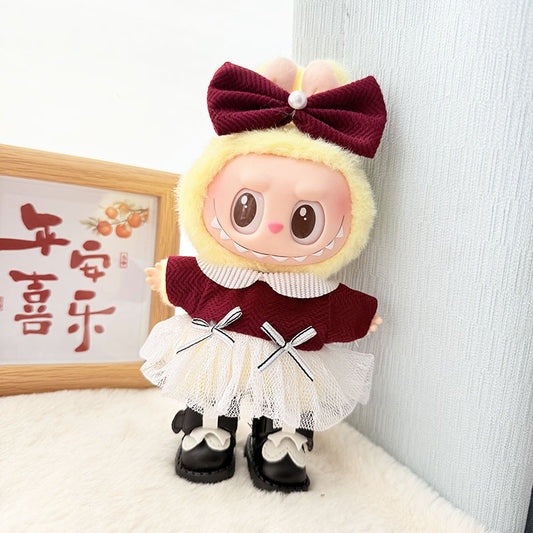 [Clothes only] First and second generation keychain Labubu clothes pendant Labubu cloth pendant burgundy white yarn dress cute