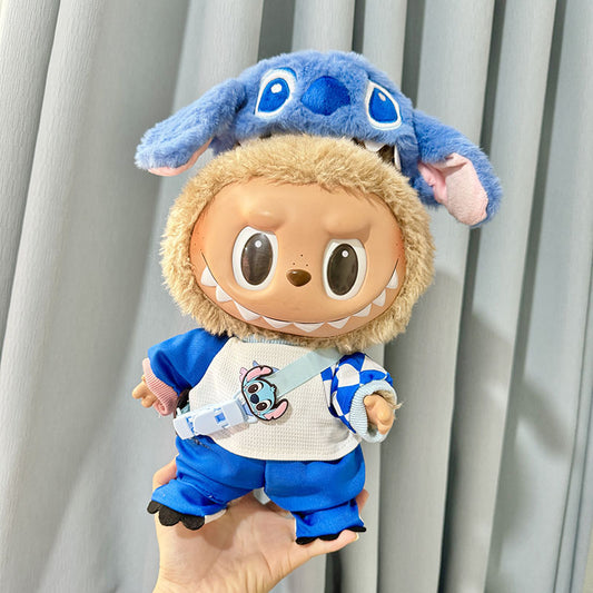 38Cm Labubu plush doll clothes for vinyl Labubu doll clothes Stitch suit cute