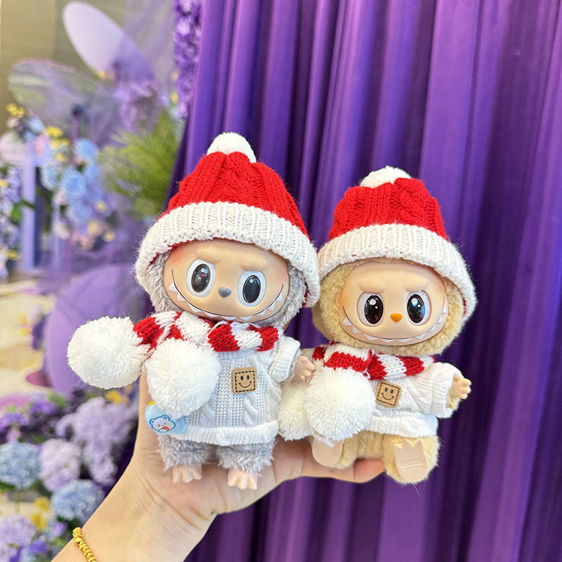 [Clothes only] First and second generation keychain Labubu clothes pendant Labubu cloth for red and white stripes scarf Christmas outfit