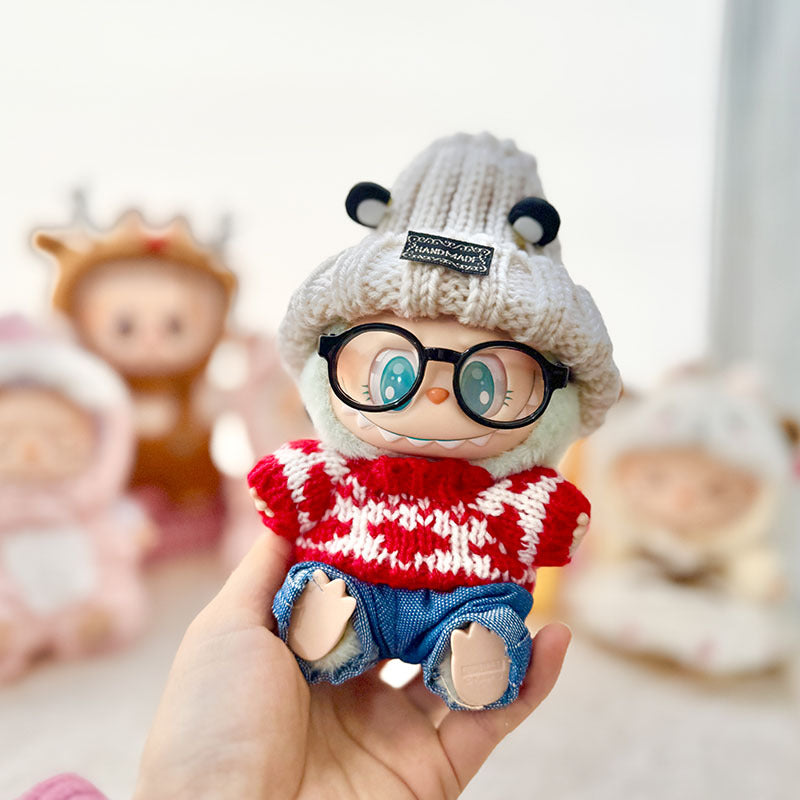 Clothes only] First and second generation Labubu clothes pendant Labubu sitting baby clothes love sweater bear earcap set