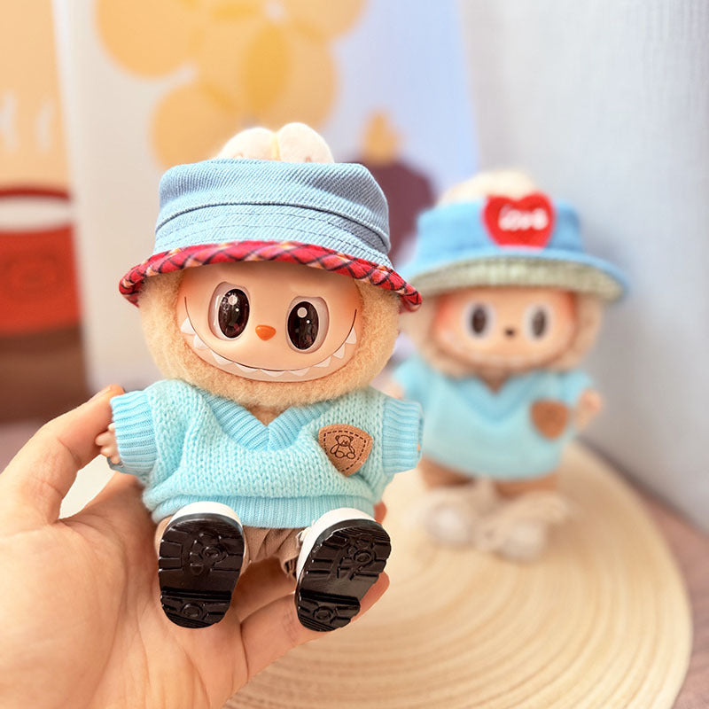 [Clothes only] One, two and three generations Labubu clothes pendant Labubu sitting baby clothes sky blue bear sweater set
