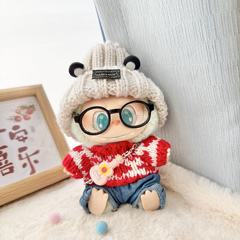 Clothes only] First and second generation Labubu clothes pendant Labubu sitting baby clothes love sweater bear earcap set