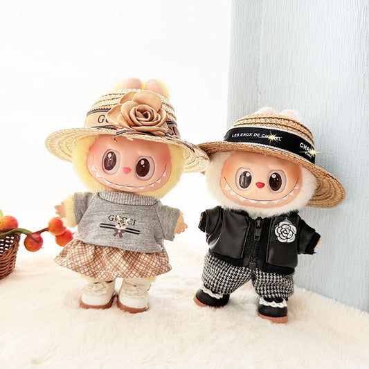 [Clothes only] 17cm pendant, rabub clothes, cat T camellia straw hat set, labubu doll clothes.
