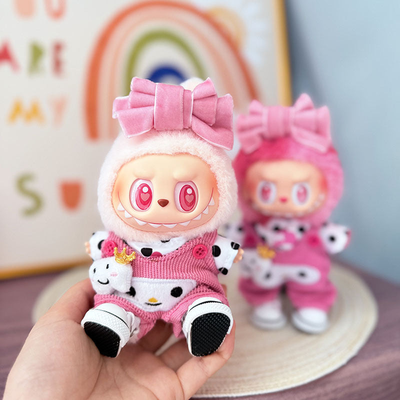 [Clothes only] One, two and three generations Labubu clothes pendant Labubu sitting baby clothes polka dot pink Merlot jumpsuit