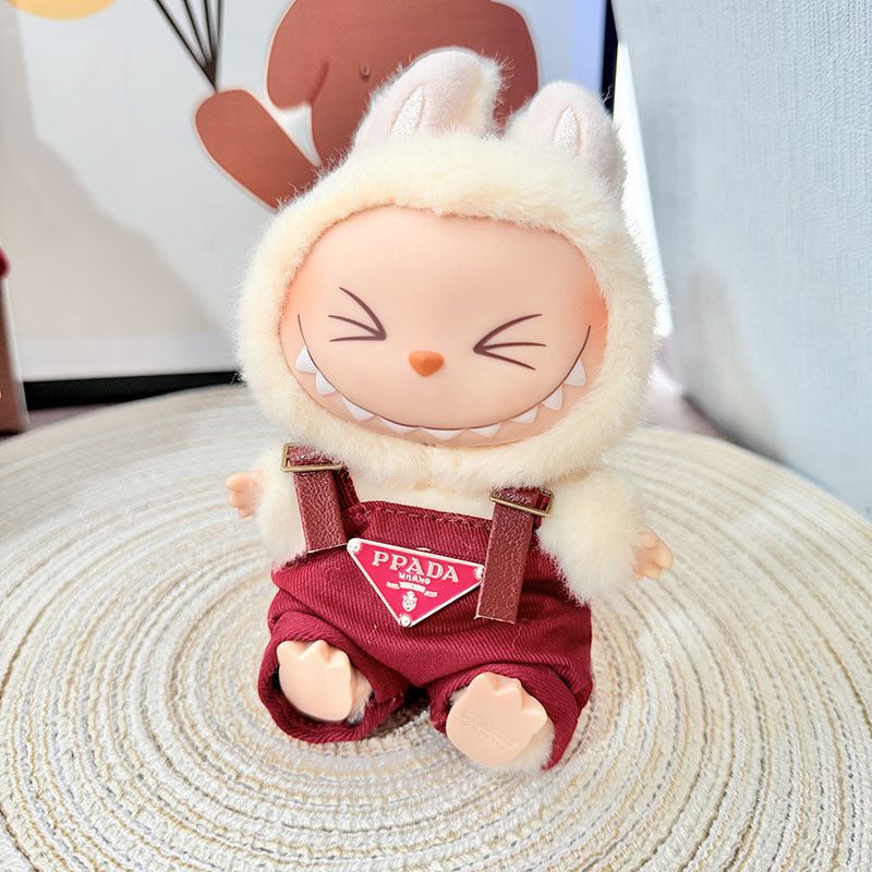 [Clothes only] First and second generation Labubu clothes pendant Labubu sitting baby clothes 8-character plaid overalls set