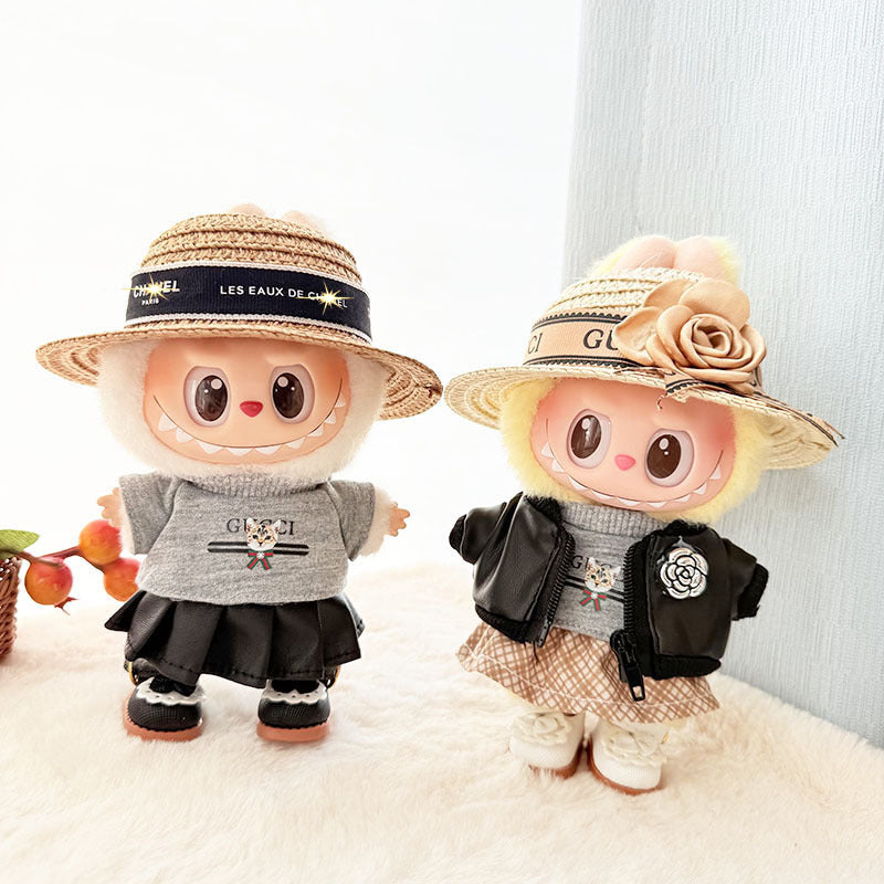[Clothes only] 17cm pendant, rabub clothes, cat T camellia straw hat set, labubu doll clothes.