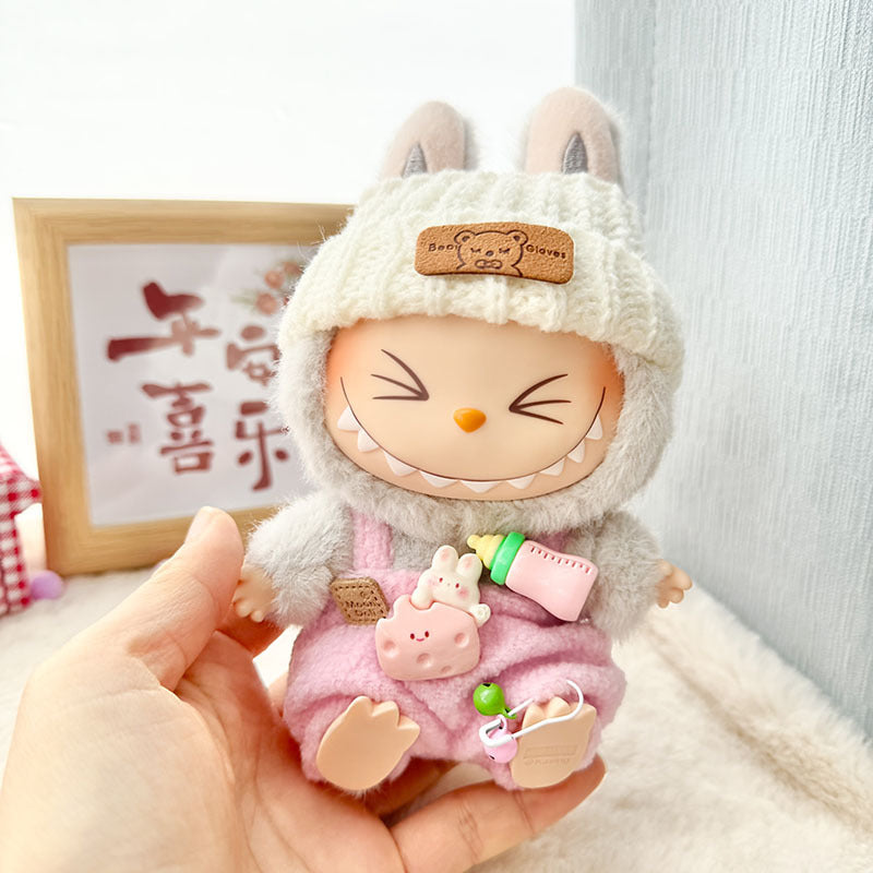 Clothes only] First and second generation Labubu clothes pendant Labubu sitting baby clothes love sweater bear earcap set