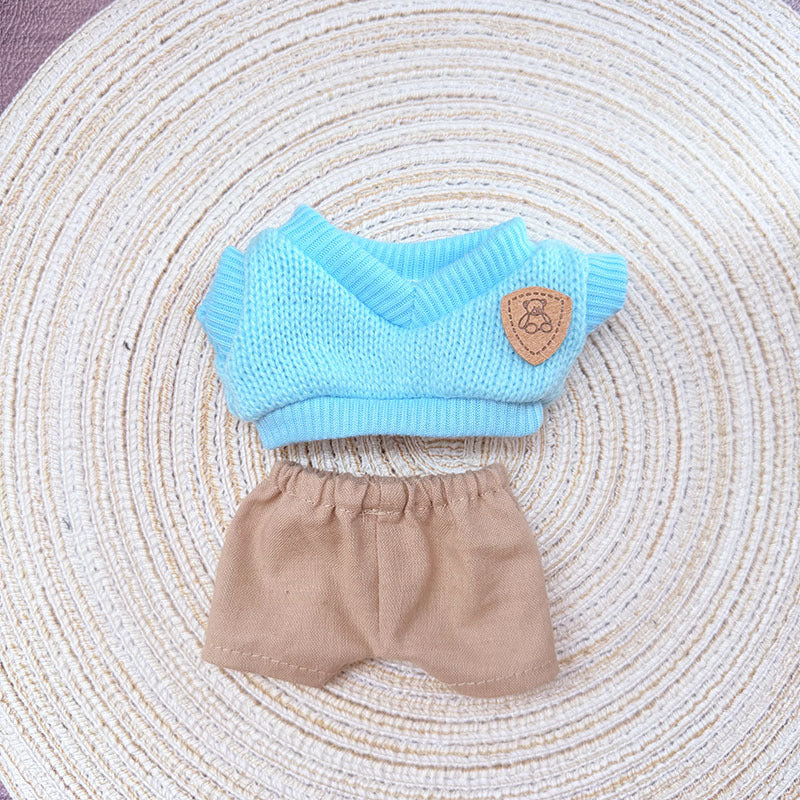 [Clothes only] One, two and three generations Labubu clothes pendant Labubu sitting baby clothes sky blue bear sweater set