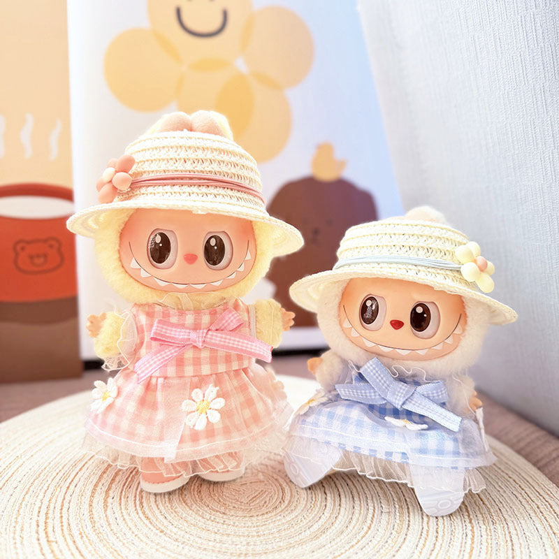 [Clothes only] One, two and three generations Labubu clothes pendant Labubu sitting baby clothes small daisy plaid skirt set