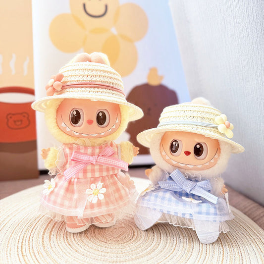 [Clothes only] One, two and three generations Labubu clothes pendant Labubu sitting baby clothes small daisy plaid skirt set