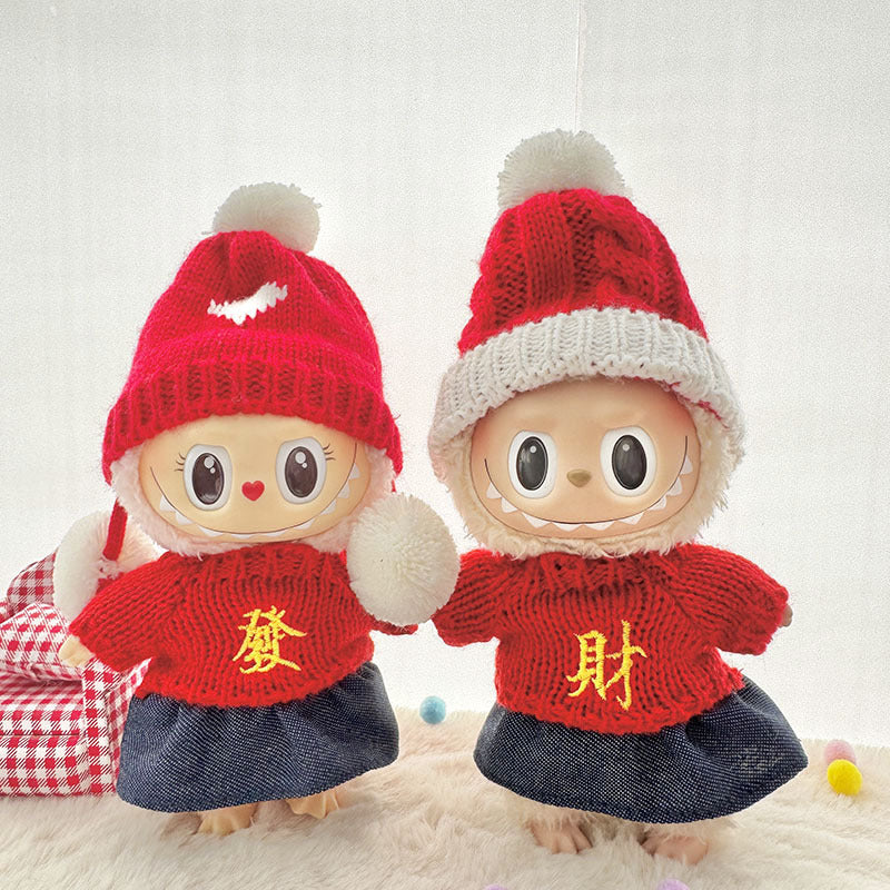 [Clothes only] First and second generation keychain Labubu clothes pendant Labubu sitting party New Year's wealth sweater