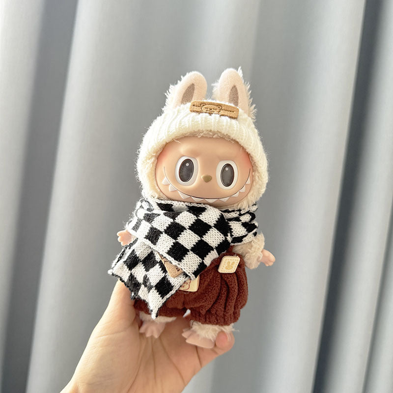 [Clothes only] First and second generation Labubu clothes pendant Labubu sitting party baby clothes plaid scarf overalls