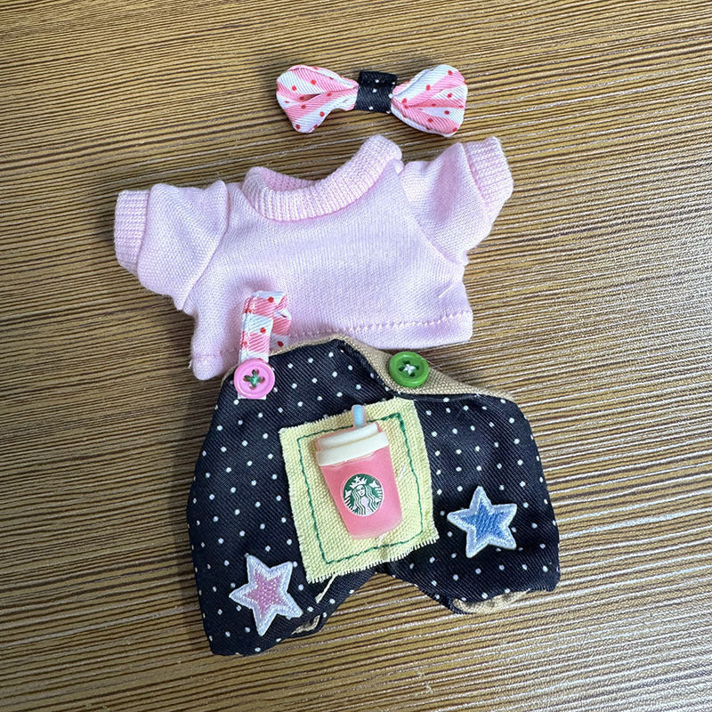[Clothes only] 17cm pendant blind box Labubu baby clothes keychain Labubu doll coffee fries set cute