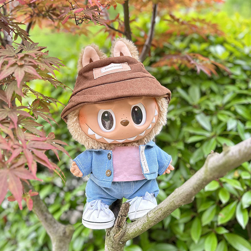 38Cm Labubu vinyl plush doll clothes for Labubu doll clothes double button denim shirt set cute