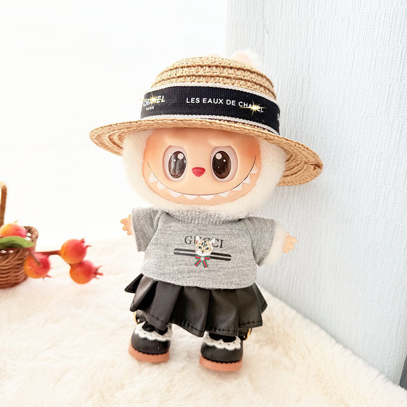 [Clothes only] 17cm pendant, rabub clothes, cat T camellia straw hat set, labubu doll clothes.