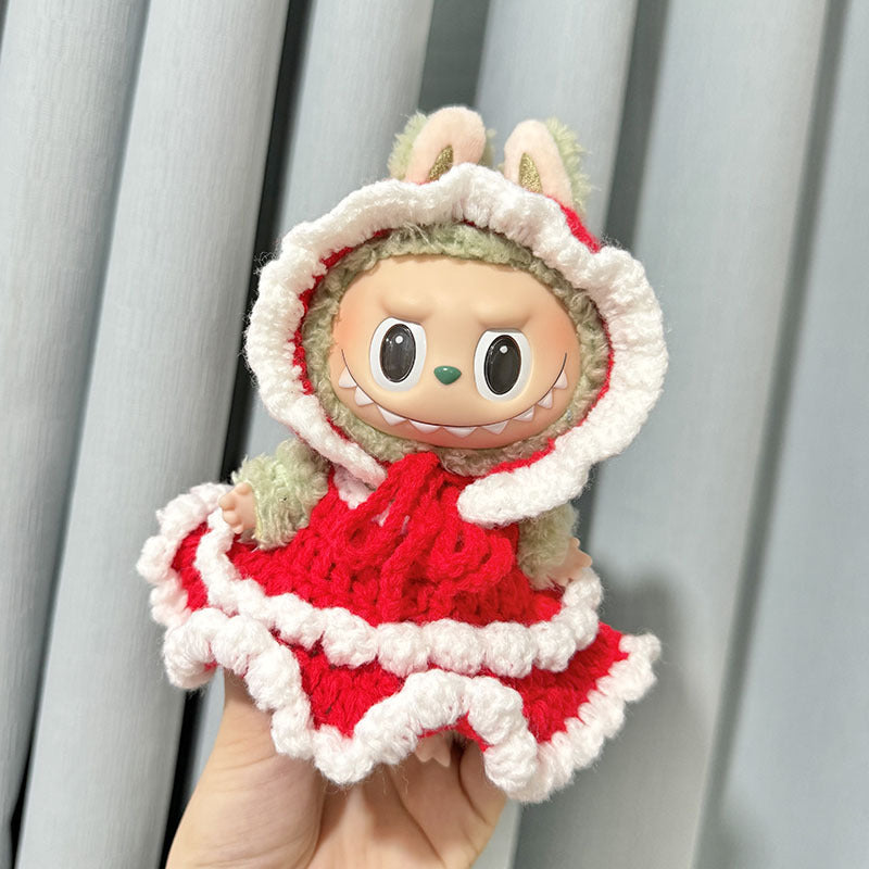 [Clothes only] First and second generation Labubu clothes pendant Labubu sitting party pure handmade Little Red Riding Hood suit
