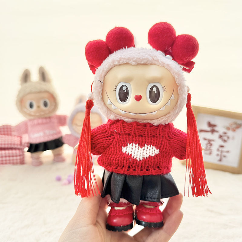 [Clothes only] First and second generation keychain Labubu clothes pendant Labubu cloth leather skirt knitted sweater love you cute