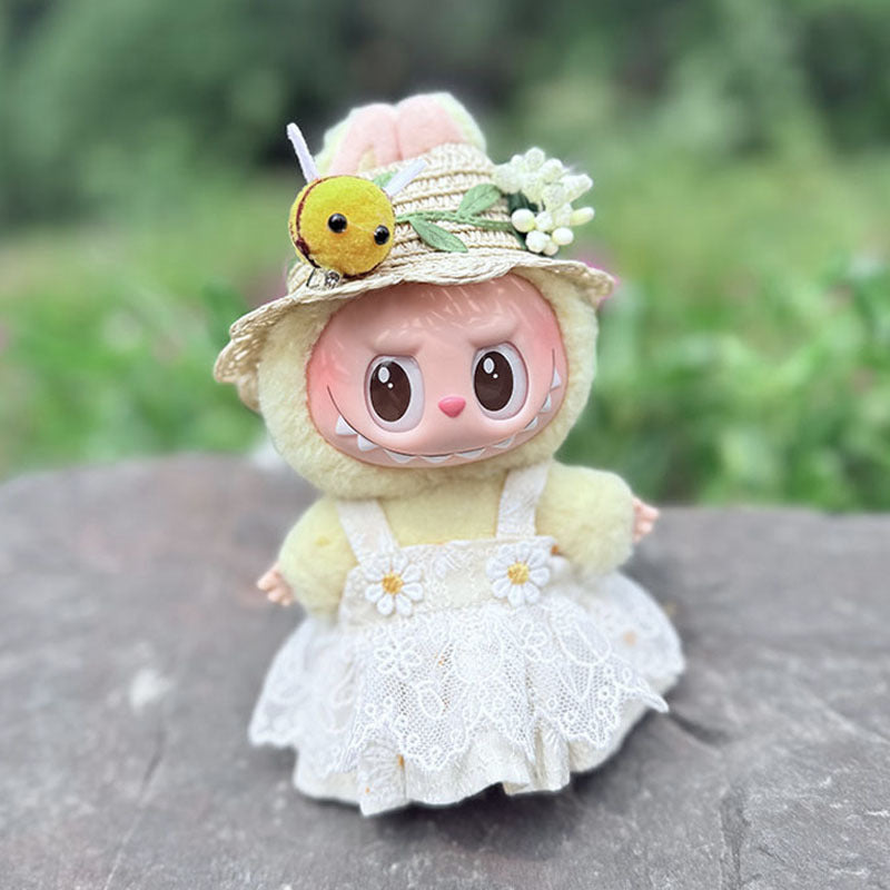 [Clothes only] 17cm pendant, rabub clothes, cat T camellia straw hat set, labubu doll clothes.