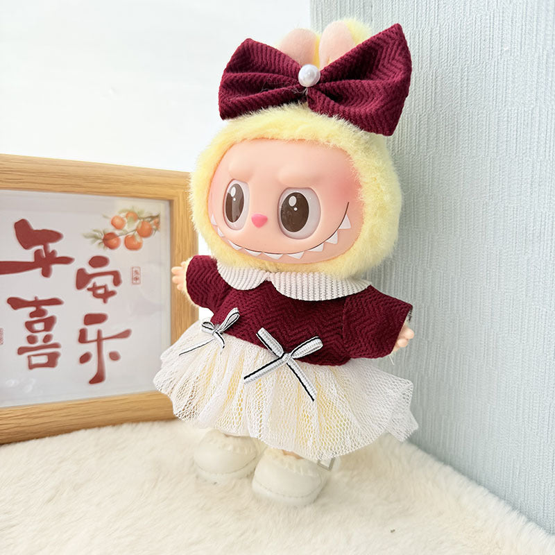 [Clothes only] First and second generation keychain Labubu clothes pendant Labubu cloth pendant burgundy white yarn dress cute