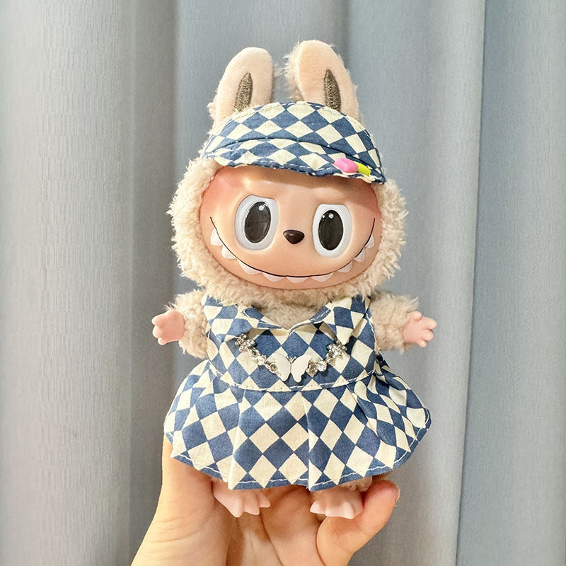 [Clothes only] 17cm pendant Labubu clothes Labubu doll rhombus overalls dress couple outfit