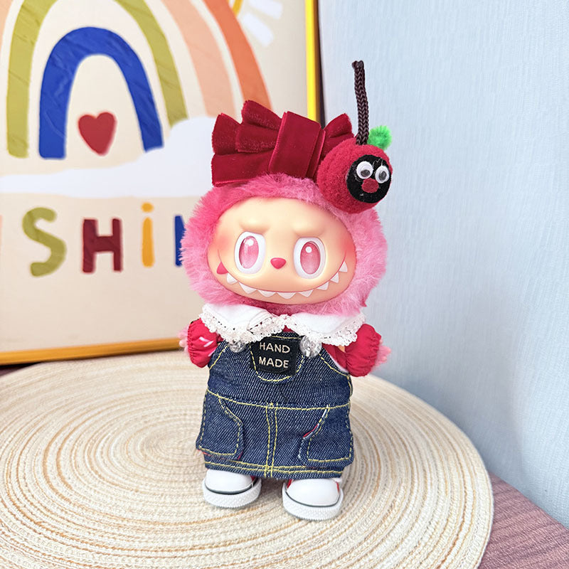 [Clothes only] One, two and three generations Labubu clothes pendant Labubu sitting baby clothes calf denim strap set