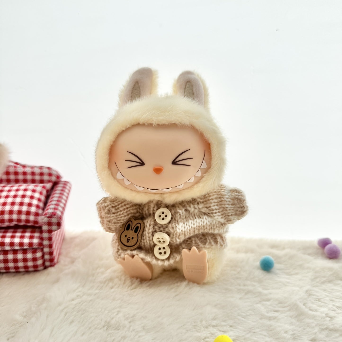 [Clothes only] The first, second and third generation keychain Labubu clothes pendant Labubu baby clothes striped buttons sweater set.