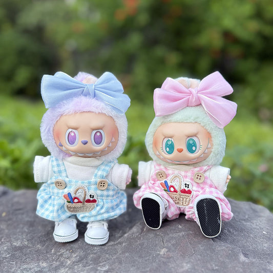 The first, second and third generation keychain Labubu clothes pendant Labubu baby clothes small basket overalls set is cute.