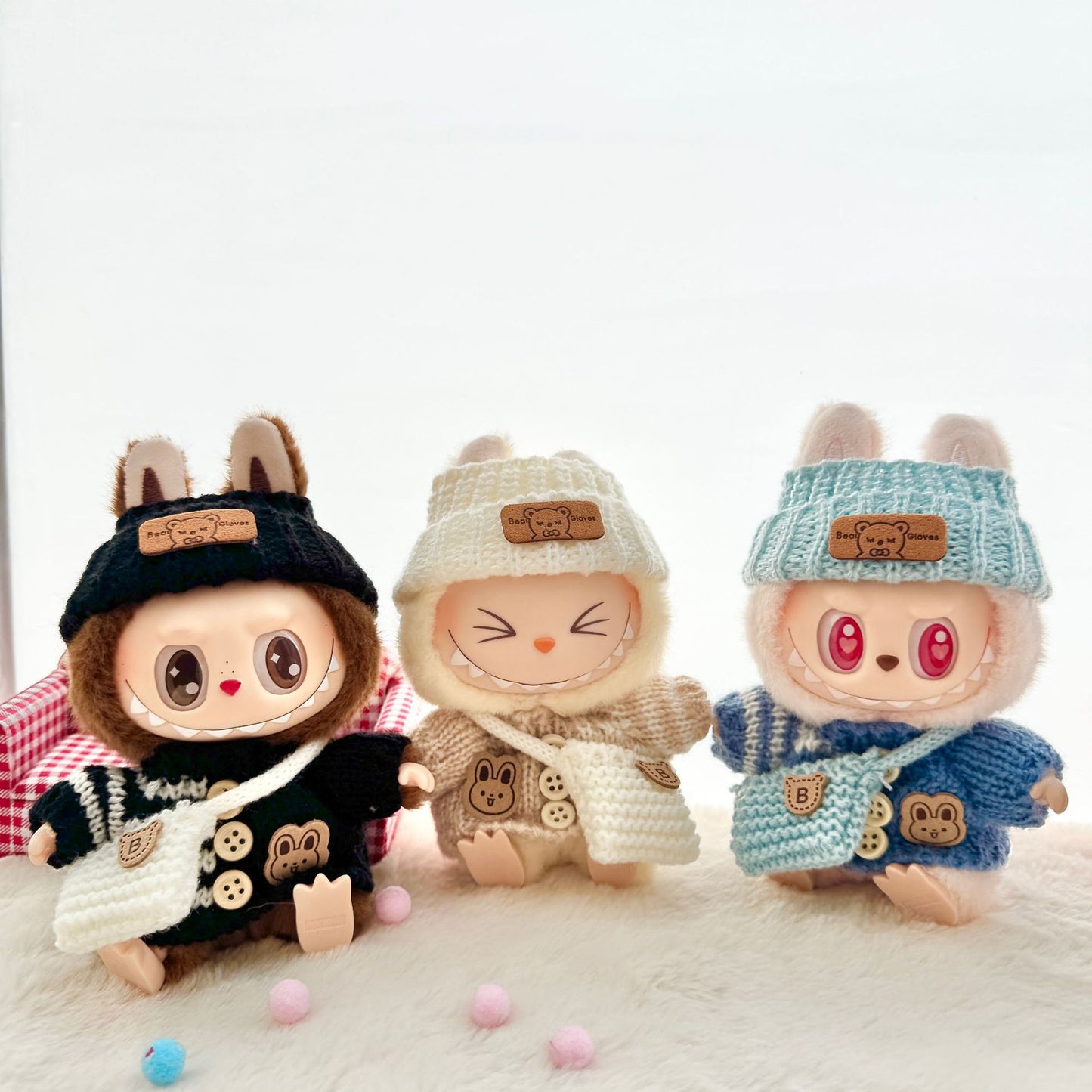[Clothes only] The first, second and third generation keychain Labubu clothes pendant Labubu baby clothes striped buttons sweater set.