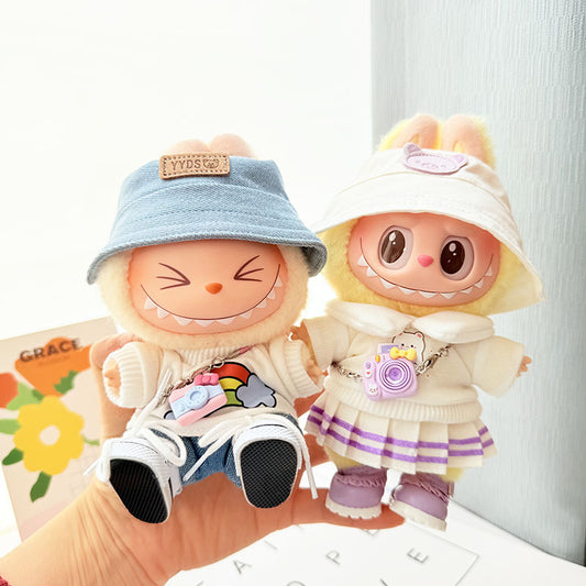 [Clothes only] 17cm Labubuva clothes LABUBU blind box sitting party first, second and third generation rainbow T suit.