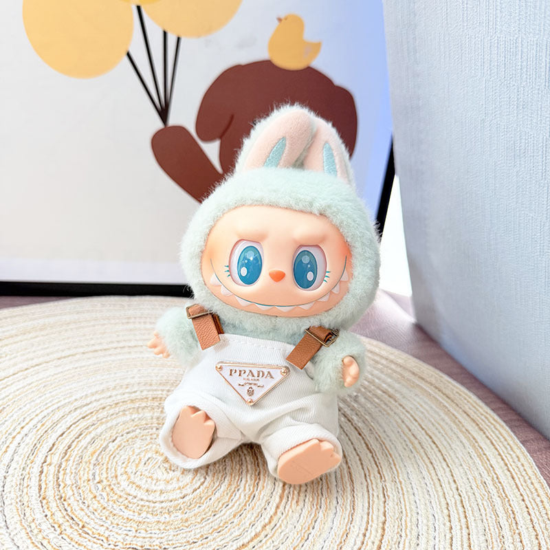 [Clothes only] First and second generation Labubu clothes pendant Labubu sitting baby clothes 8-character plaid overalls set