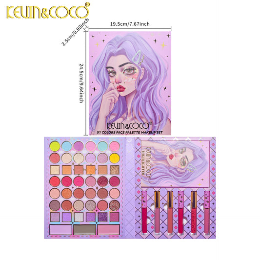 KEVIN & COCO51 Color Eyeshadow Set Lip Gloss Fine Glitter Matte Beads European Multifunctional Beauty Eyeshadow Set