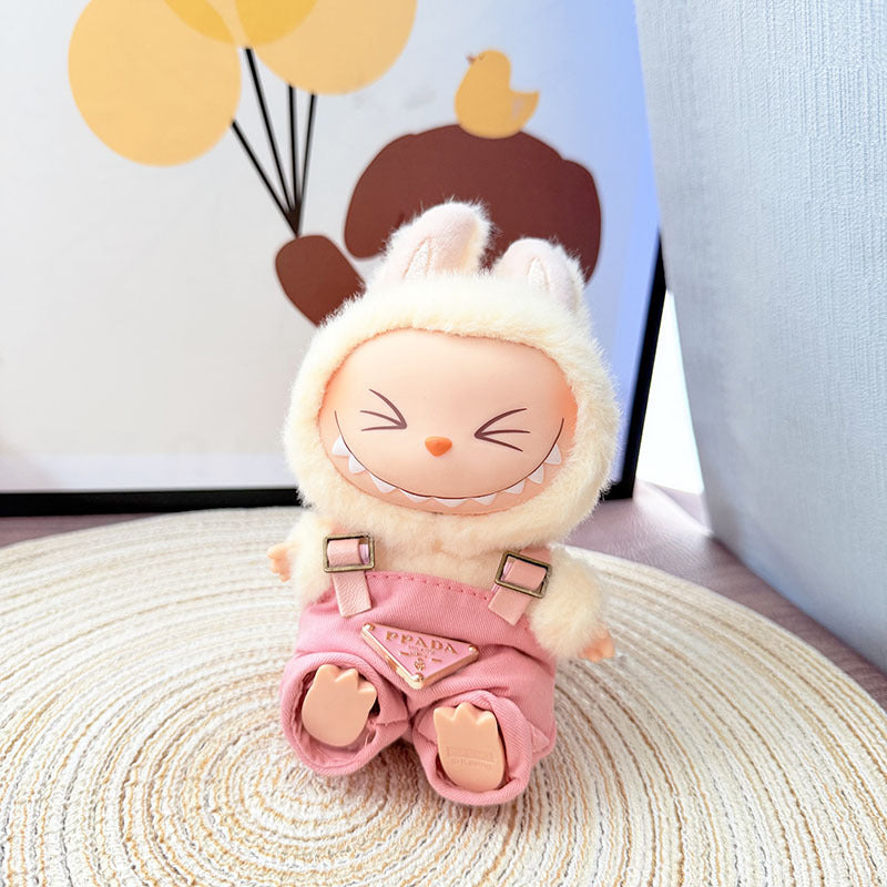 [Clothes only] First and second generation Labubu clothes pendant Labubu sitting baby clothes 8-character plaid overalls set