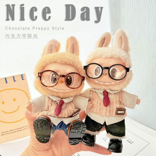 [Clothes only] First and second generation keychain Labubu clothes pendant Labubu baby clothes chocolate college style clothes