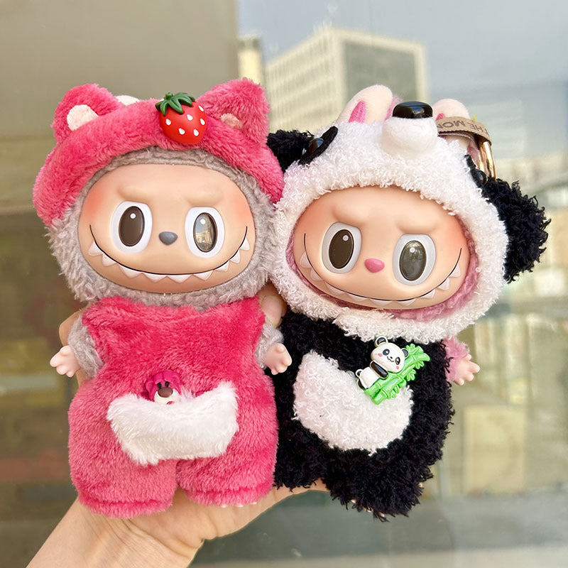 [Clothes only] 17cm pendant, rabub clothes, bamboo bear two-piece set, keychain labubu doll clothes, cute.
