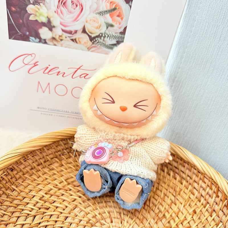 [Clothes only] First and second generation keychain Labubu clothes pendant Labubu baby clothes pink and blue flower sweater