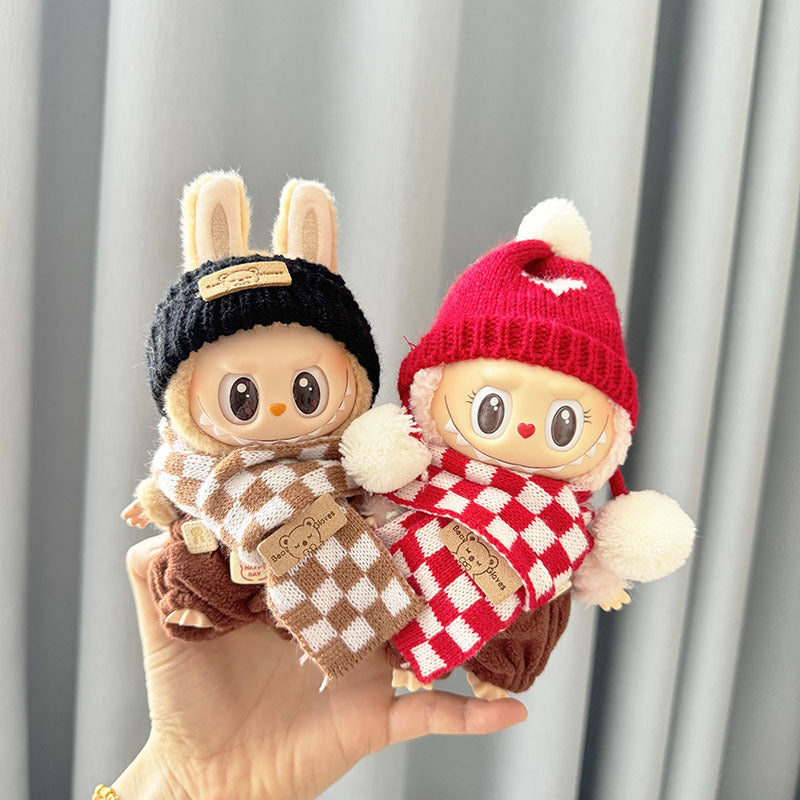 [Clothes only] First and second generation Labubu clothes pendant Labubu sitting party baby clothes plaid scarf overalls