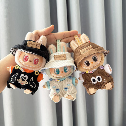 Clothes only] First and second generation Labubu clothes pendant Labubu sitting party baby clothes blackened overalls set
