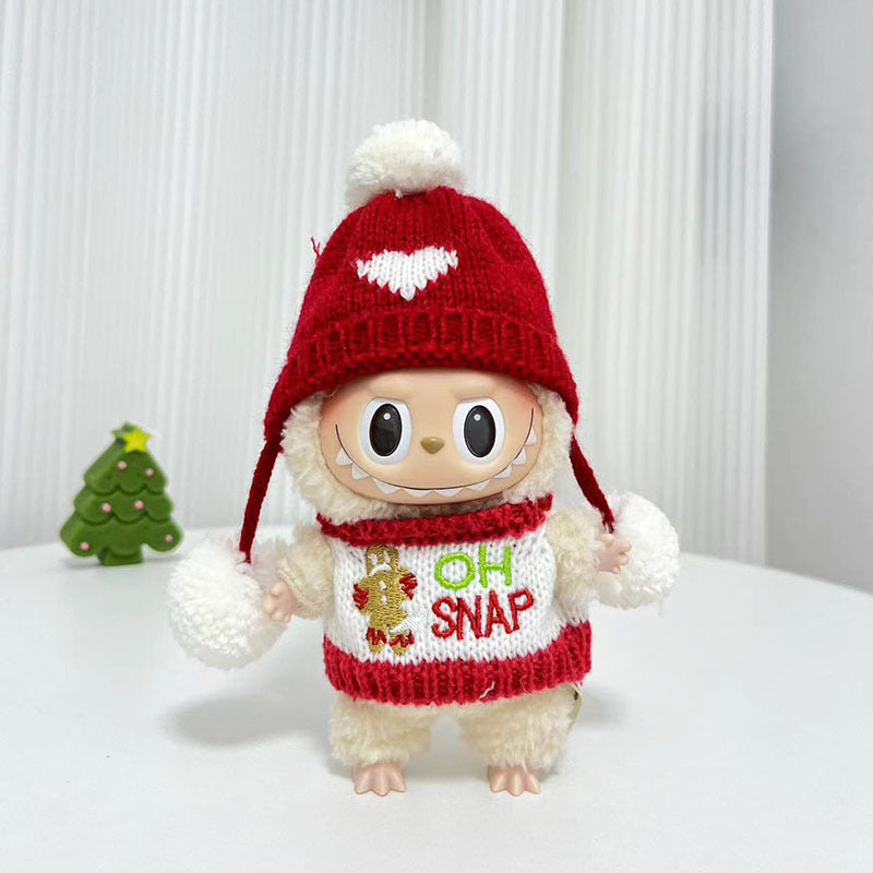 [Clothes only] 15cm Labubu Christmas clothes blind box Macaron Labubu pendant sweater hat set