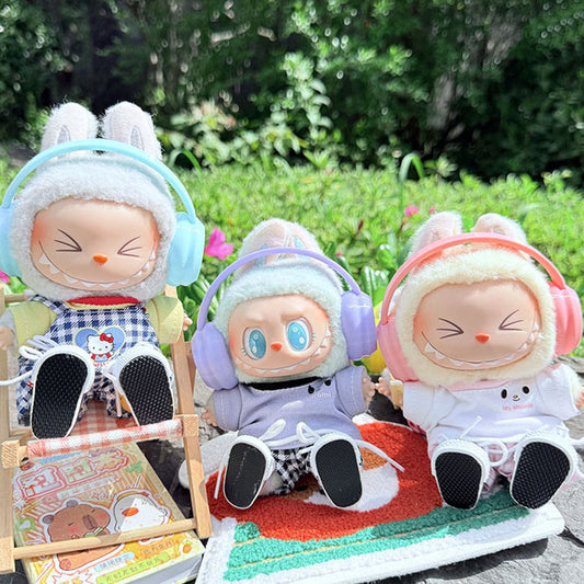 [Clothes only] First and second generation keychain Labubu clothes pendant Labubu baby clothes, earphones plaid picnic clothes.