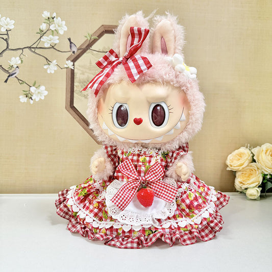 38Cm Labubu plush doll clothes for Labubu doll clothes pastoral picking strawberry dress set