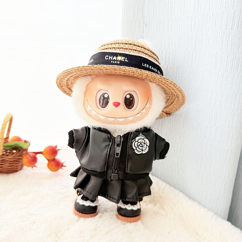 [Clothes only] 17cm pendant, rabub clothes, cat T camellia straw hat set, labubu doll clothes.