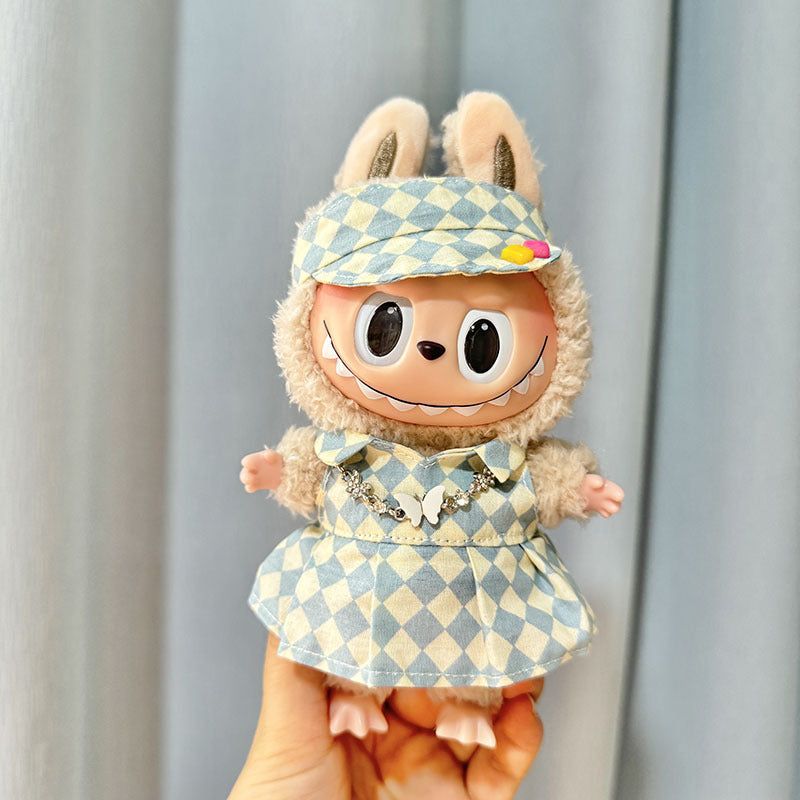[Clothes only] 17cm pendant Labubu clothes Labubu doll rhombus overalls dress couple outfit