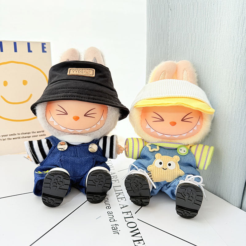 [Clothes only] First and second generation keychain Labubu clothes pendant Labubu baby clothes striped casual overalls
