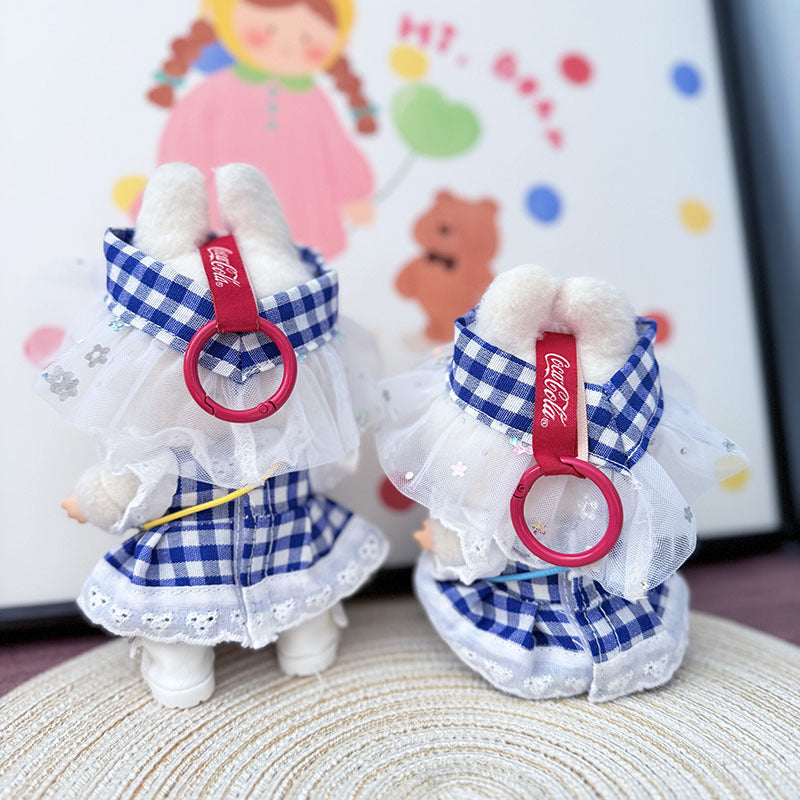 Clothes only] First and second generation Labubu clothes pendant Labubu cloth sitting baby clothes blue grid small pastoral skirt suit women
