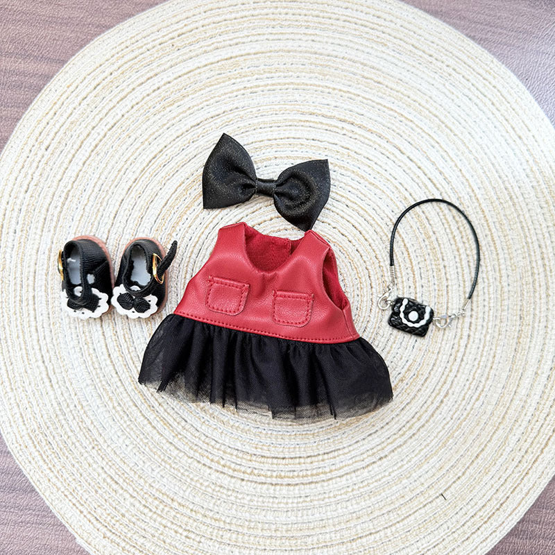 [Clothes only] 17cm pendant rabub clothes sweet and spicy black yarn skirt straw hat set labubu doll clothes cute