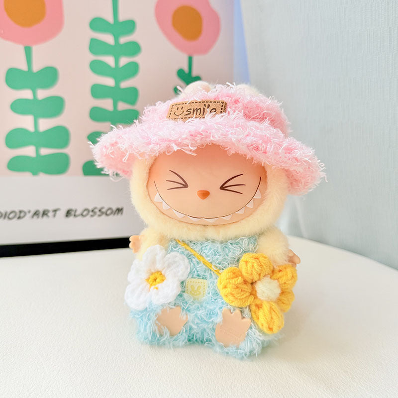 [Clothes only] First and second generation keychain Labubu clothes pendant Labubu baby clothes pink and blue flower language set cute.