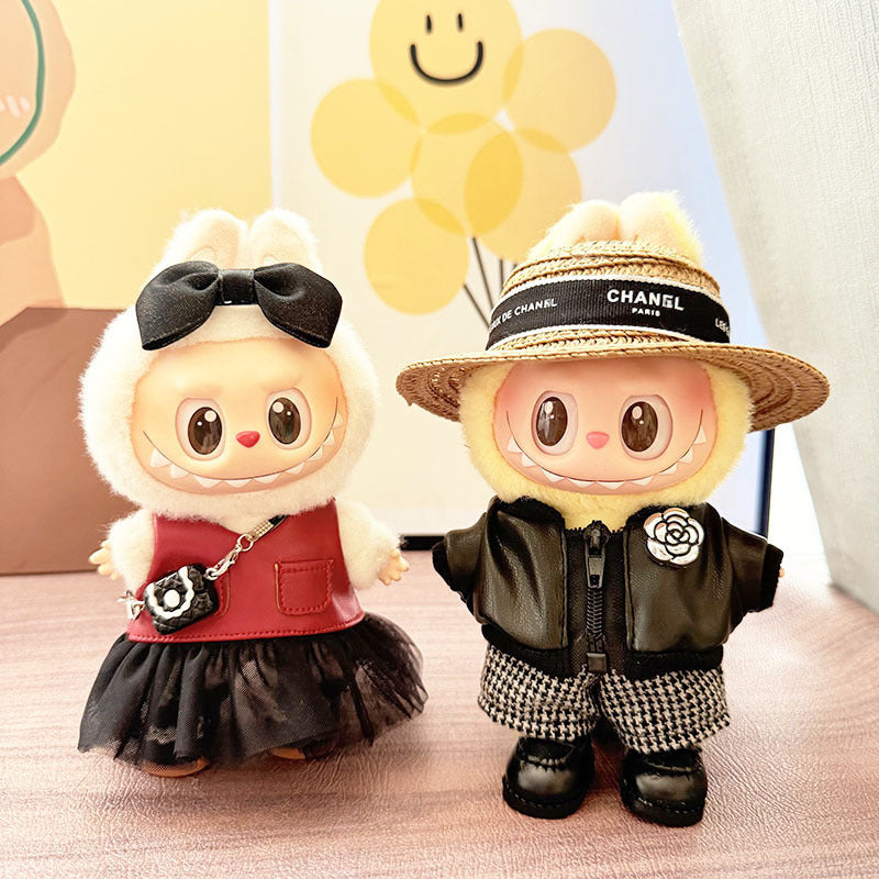 [Clothes only] 17cm pendant rabub clothes sweet and spicy black yarn skirt straw hat set labubu doll clothes cute